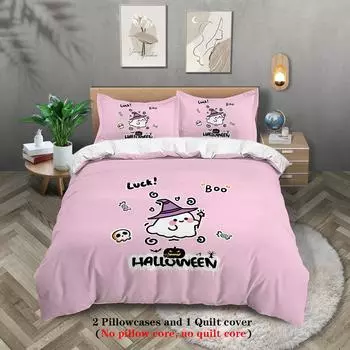 Halloween Ghost Digital Printed Polyester Three-Piece Quilt Cover Bedding Quilt Cover Pillowcase 135x200cm