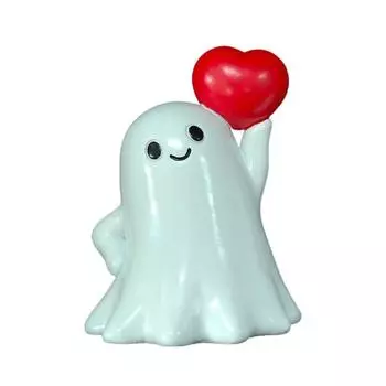 Halloween Ghost Figurine Cute Ghost Holding Heart/Pumpkin Statue Desktop Small Resin Ghost Ornament for Home Office Kitchen Tabletop Decor B