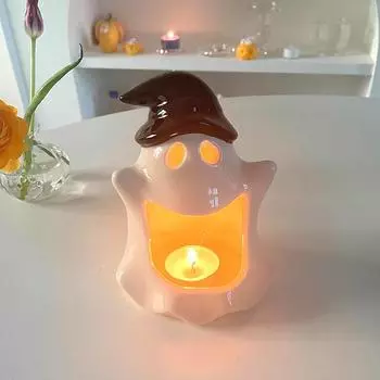 Halloween Ghost Lamp Candle Light Retro Small Ceramic Candle Tray Party Home Decor Horror Props Ghost Decor Supplies Ashtrays