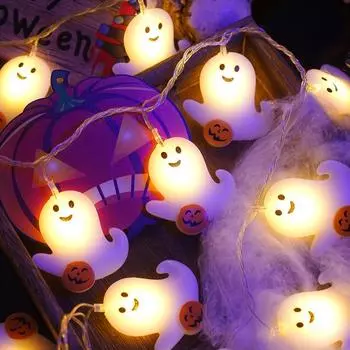 Halloween Ghost LED String Lights LEDs Halloween Decorations Party Lights Operated Copper Wire Night Light Patio Indoor Decor 1.5m 10balls USB