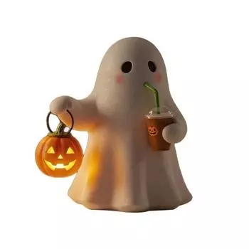 Halloween Ghost Night Lamp Holding Pumpkin Drinking Ghost Resin Statue Holiday Party Home Office Bedroom Ghost Decorative Lamp S