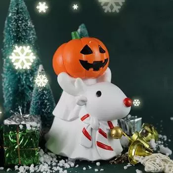 Halloween Ghost Ornament Resin Pumpkin Head Ghost with Reindeer Statue Miniature Desktop Figurine