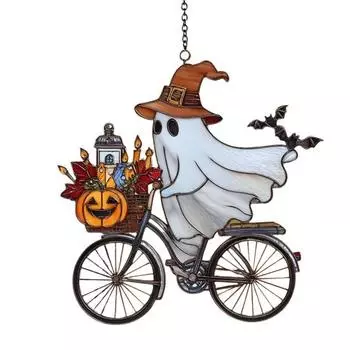 Halloween Ghost Ride Ornament with Lanyard Solar Trap Witch Hat Pumpkin Passenger Hanging Pendant Sun Catcher B