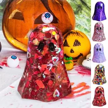 Статуэтка призрака на Хэллоуин, симпатичная блестящая фигурка призрака из смолы, украшение для рабочего стола на Хэллоуин для домашнего офиса E