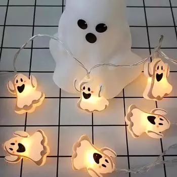 Halloween Ghost String Lights LED Spooky Specter Fairy Lights with Big Mouth Ghosts Battery Operated Party Indoor Decor 820 1.5m 10balls USB темные хаки