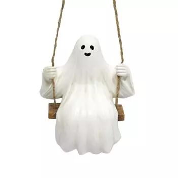 Halloween Ghost Swing Handicraft Resin Hanging Swinging Ghost Ornament Swinging Ghost Figurine for Courtyard Garden Decor
