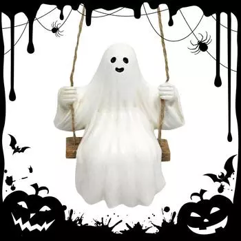 Halloween Ghost Swing Pendant Resin Ghost Swing Handicraft Creative Hanging Swinging Ghost Ornament for Courtyard Garden Decor