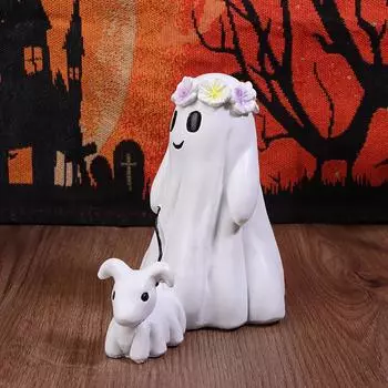 Halloween Ghost Walking Dog Statue: Ghost Walking His Ghost Dog Halloween Ghost Dog Statues Spooky Ghost Dog Halloween Figurine