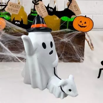 Статуя собаки-призрака на Хэллоуин, жуткая шляпа волшебника, фигурка щенка-призрака, скульптура из смолы для дома и улицы