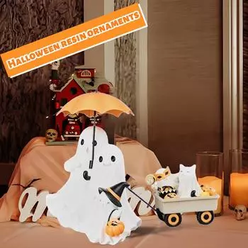 Halloween Ghosts Couple Pulling Car Resin Ornament One Size