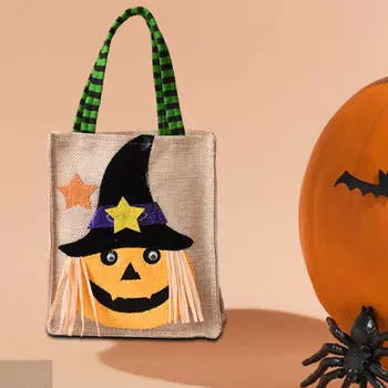 Halloween Gift Bag with Handle, Reusable Candy Bag, Pumpkin Festival Basket for Kids Pumpkin