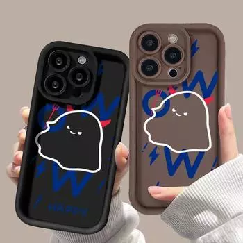 Подарок на Хэллоуин Призрак Силиконовые Мягкие Чехлы Для Телефона iPhone 15 11 Чехол iPhone 13 12 14 15 Pro Max 7 8 Plus XS Max X XR SE 2020 2022 Модный Женский Чехол iPhone 15 чёрный