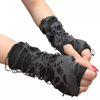 Halloween Gloves Beggar Black Ripped Gloves Punk Dark Gloves Cosplay Clothes Accessories Gloves One size