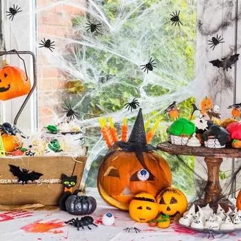 Halloween Glow in Dark Spider 100Pcs Scary Halloween Decoration Cobwebs for Halloween Party Indoor Outdoor Supplies New