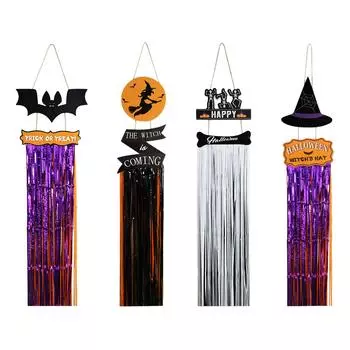 Halloween Hanging Sign Gifts Tassel Design Easy to Hang for Friends Wood Ornament for Window Front Door Indoor Outdoor Office