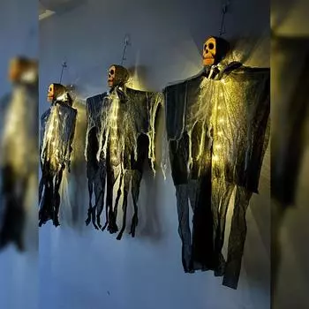 Halloween Hanging Skeleton Decoration, 31 Large Hanging Tree Ghosts With Led Light, Outdoor Halloween Decorations For Yard чёрный