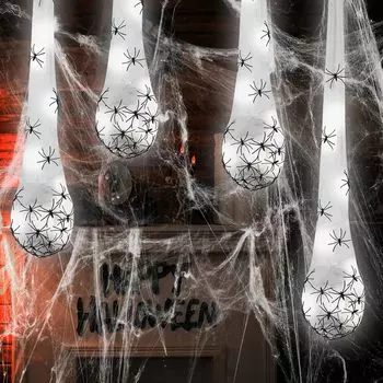 Halloween Hanging Spider Egg Sack with Lights Realistic Spider Haunted House Props Indoor Outdoor Halloween Party Decoration 1PCS