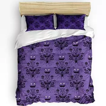Halloween Haunted Mansion Purple Black Duvet Cover With Pillow Case Custom 3pcs Bedding Set Quilt Cover Double Bed Home Textile EU single(135x200cm)