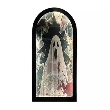 Halloween Hologram Ghost Mirror Spooky Blood Ghost Mirror with LED Light for Bedroom Kitchen Haunted House Decor 38cm B