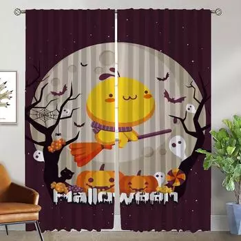 Halloween Home Interior Curtains for Camera Tulle for Bedroom Living Room Curtain Blackout Curtains 2 Pieces Partition Shades W50xH70cmx2pcs-CL