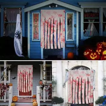 Halloween Horror Decoration Blood Stained Gauze Printed Door Curtain Horror Gauze Haunted House Door Curtain Prank Party Props 2pcs белый