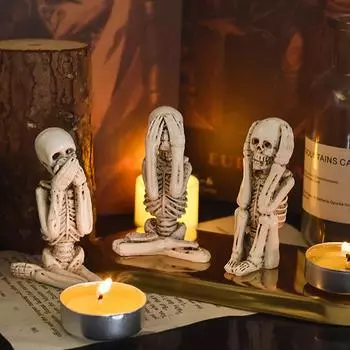 Halloween Horror Skull Statue Resin Ghost Skeleton Decor Gothic Style Death Skull Figurine for Haunted House Props