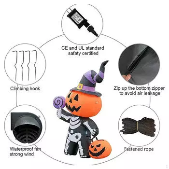 Halloween Inflatable Pumpkin Skeleton Body 6 ft Party Props Yard Outdoor Decoration for
