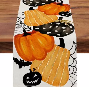 Halloween Jack O Lantern Pumpkin Linen Table Runners Gourd Spider Web Bat Kitchen Dining Table Decor Fall Seasonal Home Decor 150x33cm 59x13inch
