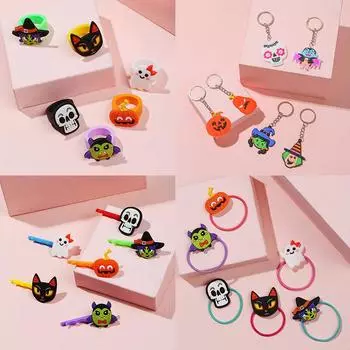 Halloween Kids Gift Ghost Pumpkin Bracelets Hairclip Rubber Ring Toys Halloween Birthday Party Favors Goodie Bag Pinata Filler