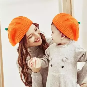 Halloween Large Small Pumpkin Beret Hat New Autumn and Winter Knitted Hat Warm Knit Hat Halloween Party Hats L