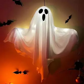 Halloween LED Glow Ghost Lights for Home Indoor Outdoor Hanging Decoration Haunted House Horror Props Bar Supplies белый