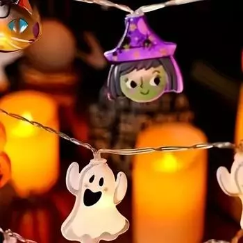 Halloween LED String Light Skeleton Hanging Pumpkin Mummy String Lamp Spider Web Holiday Decorations Ghost Witch String Light