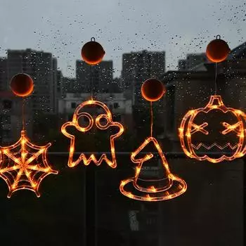 Halloween LED Window Lights Home Indoor Pumpkin Spider Ghost LED Sucker Lamp 2024 Halloween Party Hanging Decoration Kids Favors