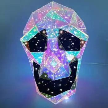 Halloween Lighted Skull Prismatic Iridescent Skull LED Lights Halloween Skull Desktop Ornament Night