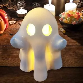 Halloween Middle Finger Ghost Figurine with Light Spooky Miniature Ghost Resin Statue With Light