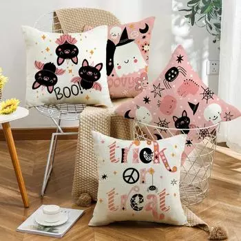 Halloween new cute ghost pillow case bat pillow case sofa bedroom pillow case bedside backrest does not include pillow core 45*45cm