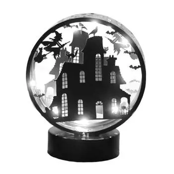 Halloween Night Light Spooky Table Lamp Double Sided Light-up Bat Gothic Castle Decoration for Horror Themed Parties Haunted Houses A