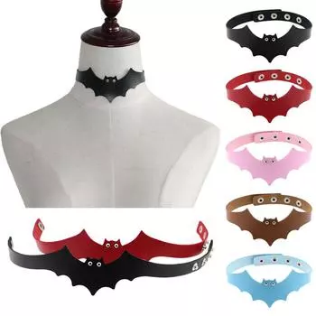 Halloween Ornament Little Devil PU Leather Bat Wing Collar Punk Women s Neck Strap Collarbone Necklace Short Fashion Jewelry black