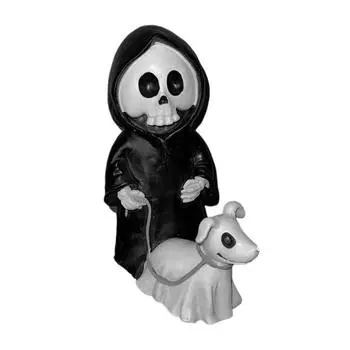 Halloween Ornament Skull Grim Reaper Walking Dog Figurine Decorative Skeleton Statue Courtyard Balcony Garden Sculpture чёрный