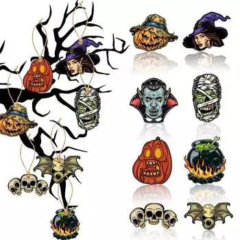 Halloween Ornaments For Small Tree 16PCS Halloween Sign With Ropes Shatterproof Indoor Tree Window Wall Decor For Halloween Part