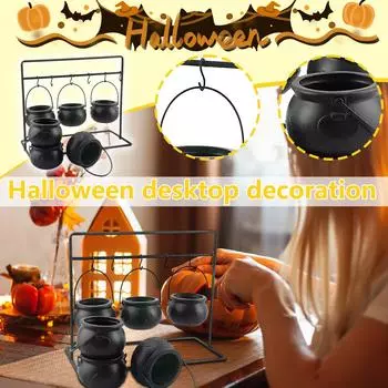 Halloween Party Mini/ Witch Jar Candy Bowl Black Plastic Bucket Stand Desktop Ornaments Garden Decoration One Size