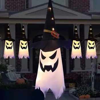 Halloween Party Yard Witch Ghost Glow Hanging Lights Twinkle Props Supplies Spooky LED Decorative Lights