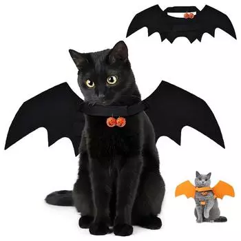 Одежда для кошек на Хэллоуин, собака, крыло летучей мыши, косплей, реквизит, забавное платье, крылья, костюмы, реквизит для фото, головной убор с колокольчиками в виде тыквы S 41x16cm