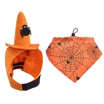 Halloween Pet Hat Set:3 Styles(purple ,black Pumpkin,orange Spider)with Matching Bandanas!Perfect For Small/medium Dogs.Easy To Wear For Spooky Photos L оранжевый
