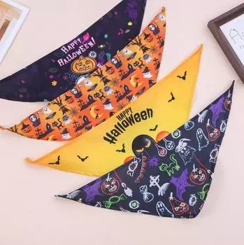 Halloween pet triangle bib, dog drool bib, funny pumpkin head, large dog scarf, pet drool bib