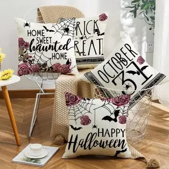 Halloween pillow bat rose spider web retro festival party decoration sofa pillow case does not include pillow core 45*45cm