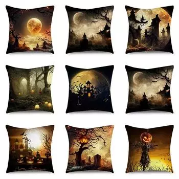 Halloween Pillow Case Halloween Pumpkin Bat Pattern Kaodiantao is suitable for family living room sofa bedroom room decoration 40x40cm