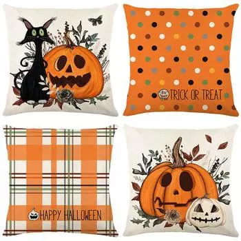 Halloween Pillow Cover Linen Printed Home Sofa Holiday Atmosphere Decorative Cushion Cover Pillow 45*45cm JYM474-1