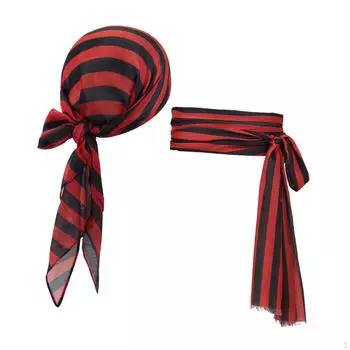 Halloween Pirate Costume Set Sash Belt Waist for Birthday Men Party Black Red