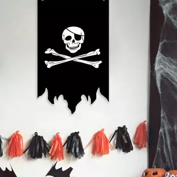 Halloween Pirate Flag Hanging Sign Double Sided Ornament Crossbone Home Decor Vertical for Outdoor Style A